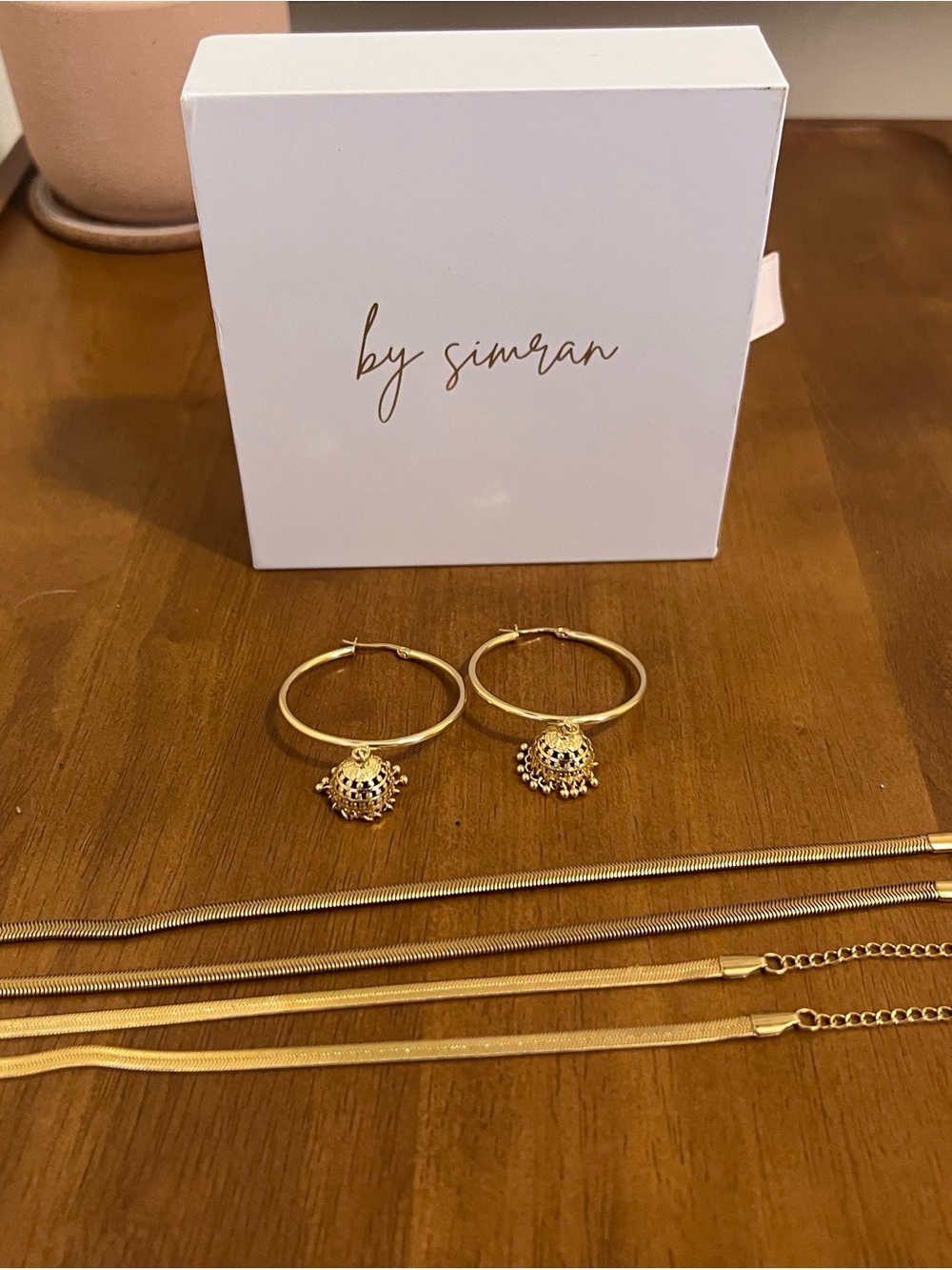Gold-Tone Jhumka Earrings, Anklet, and Braclet Set - Gold